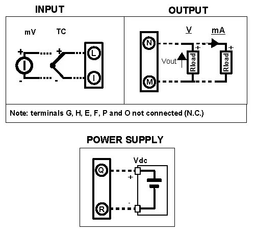 Thermocouple Temperature converter DAT4531A wiring Diagram.