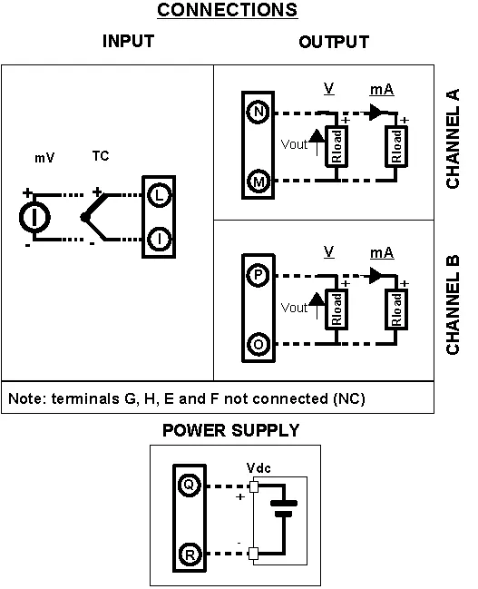 Thermocouple Signal Splitter wiring Diagram.