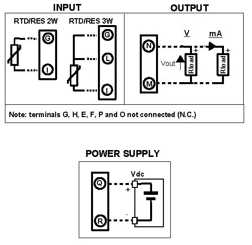 RTD Temperature converter wiring Diagram. 