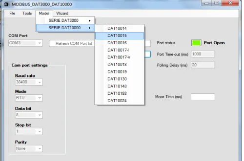 Selecting the DAT10015 Current to Modbus RTU