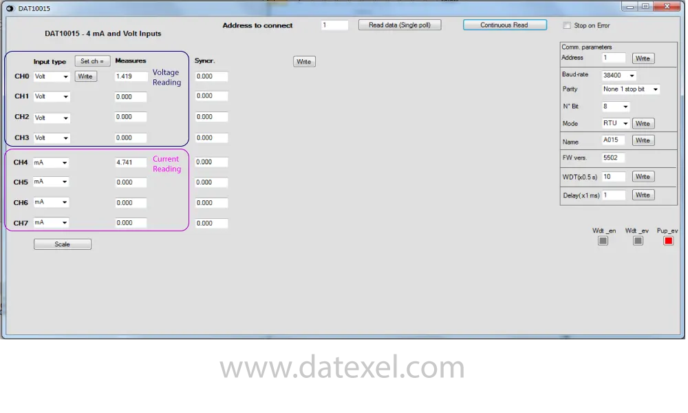 Reading the input for voltage or Current input to Modbus RTU Module