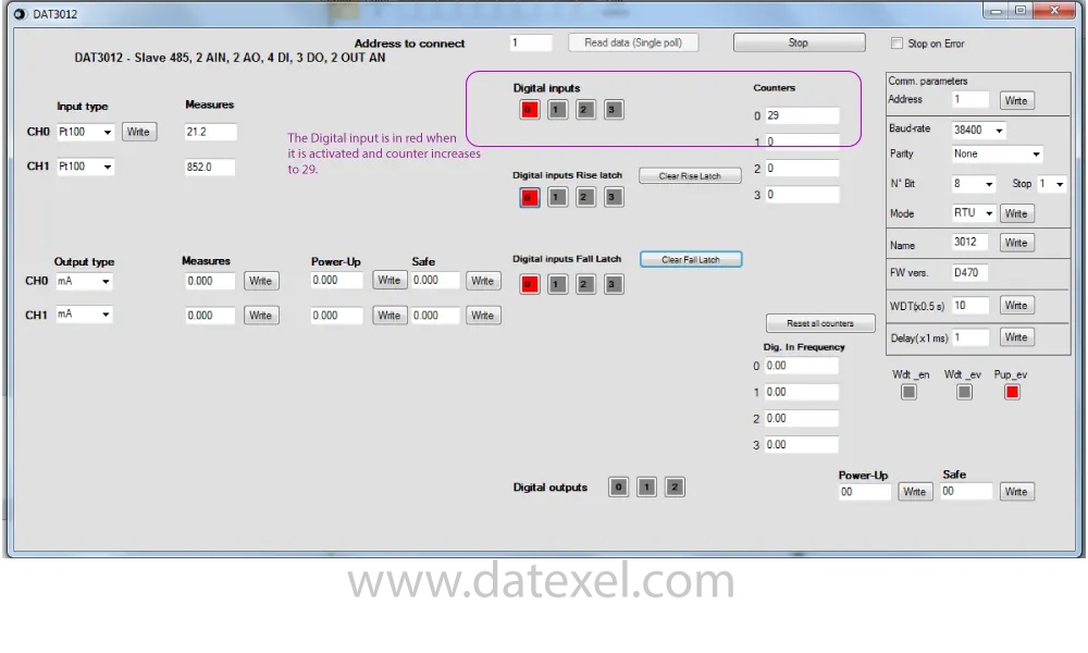 Digital input on Modbus Slave DAT3012