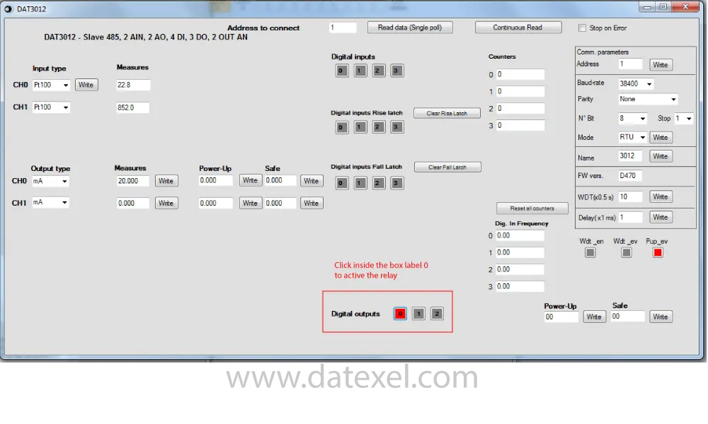 Relay output on Modbus RTU DAT3012