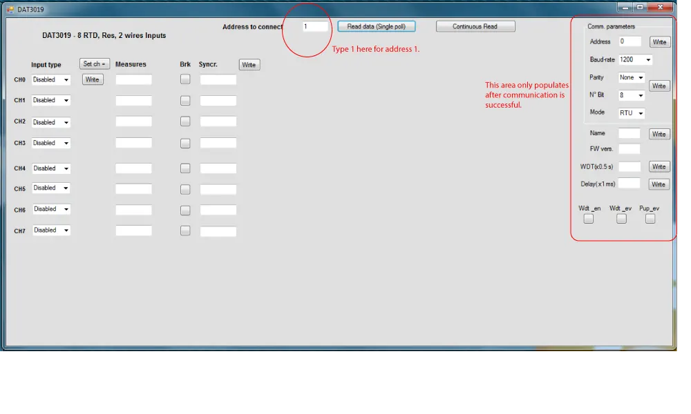 Selecting Address 1 on the DAT3019