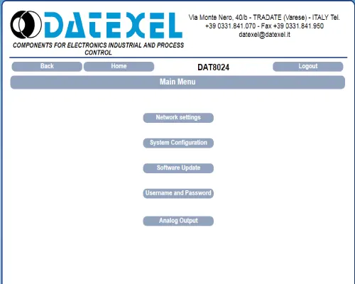 Setting up the main menu TCP output module