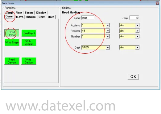 Setting up Modbus Master comm port.