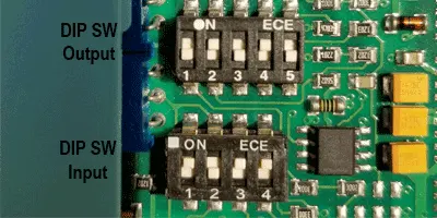 DIP switch settings for a thermocouple converter