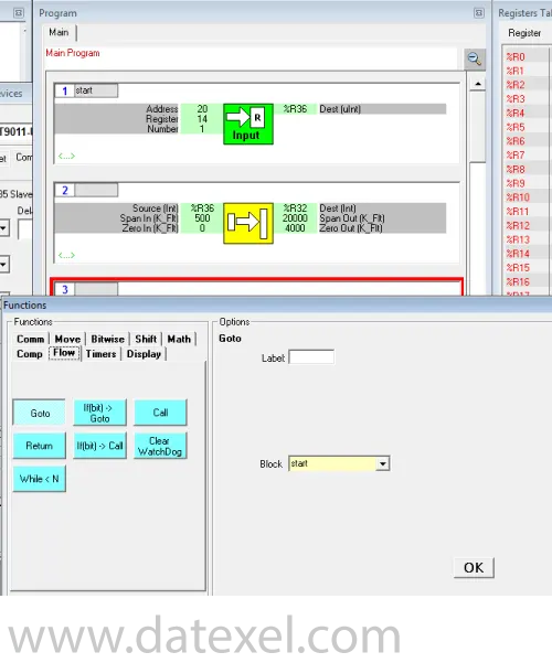 Modbus Master Goto Function block.