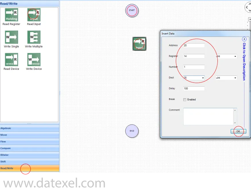 Setting up Read Input Function Block.